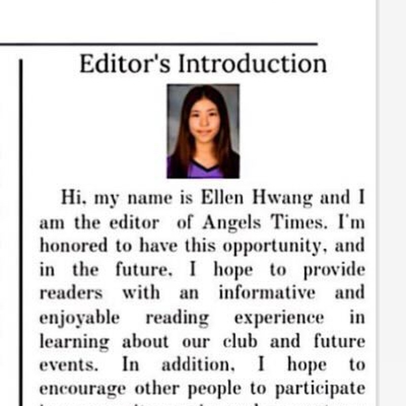 Magnified view of Ellen Hwang's Editor's Introduction from Angels Times, Issue 1