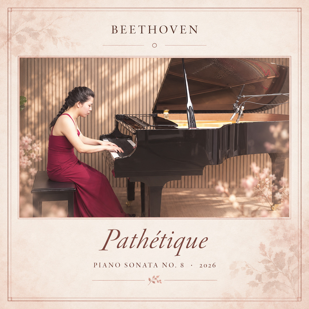 Recital cover: Beethoven, Pathétique, Piano Sonata No. 8 — Ellen Hwang at the piano